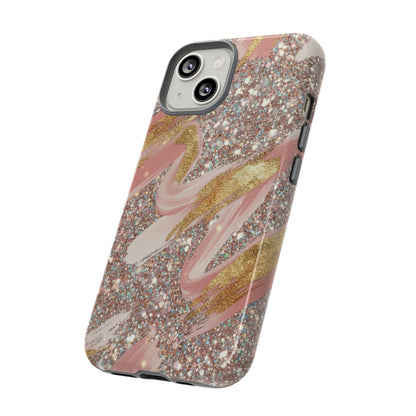 Glitter Blush Marble Phone Case — Pink Gold Swirl Tough Case
