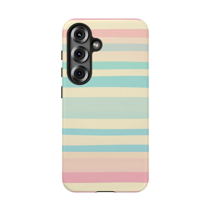 Pastel Striped Tough Phone Case – Protective Retro Rainbow Design