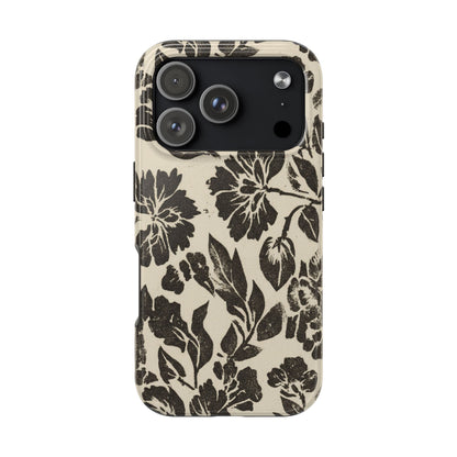 Floral Noir Tough Phone Case — Black Vintage Flower Protective Cover