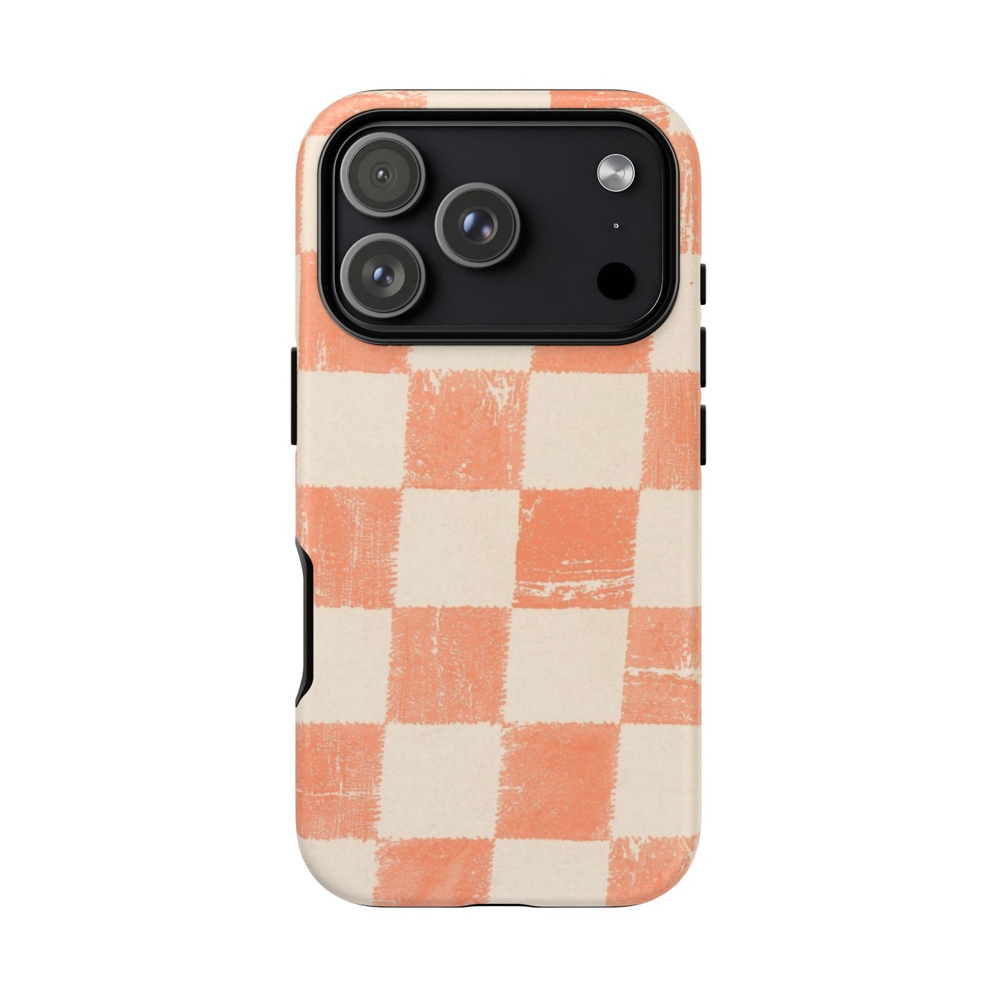 Peach Checkerboard Tough Phone Case — Retro Distressed Grid Design