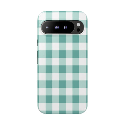 Mint Green Buffalo Check Tough Phone Case — Durable Plaid Protective Cover