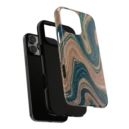 Marbled Teal & Gold Phone Case — Glitter Swirl Tough Case