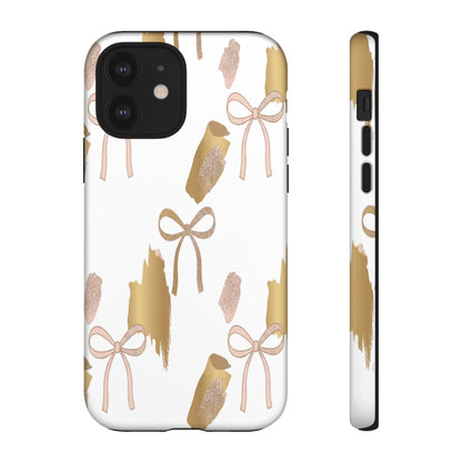 Phone Case — Gold Brushstroke & Blush Bow Pattern