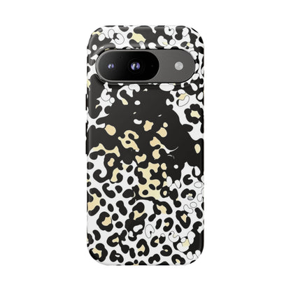 Leopard Splash Tough Phone Case — Black & Cream Animal Print Protective Cover