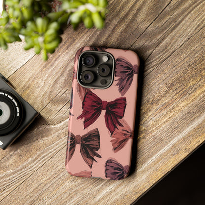 Bow Pattern Tough Phone Case — Pink Watercolor Bows Protective iPhone Cover