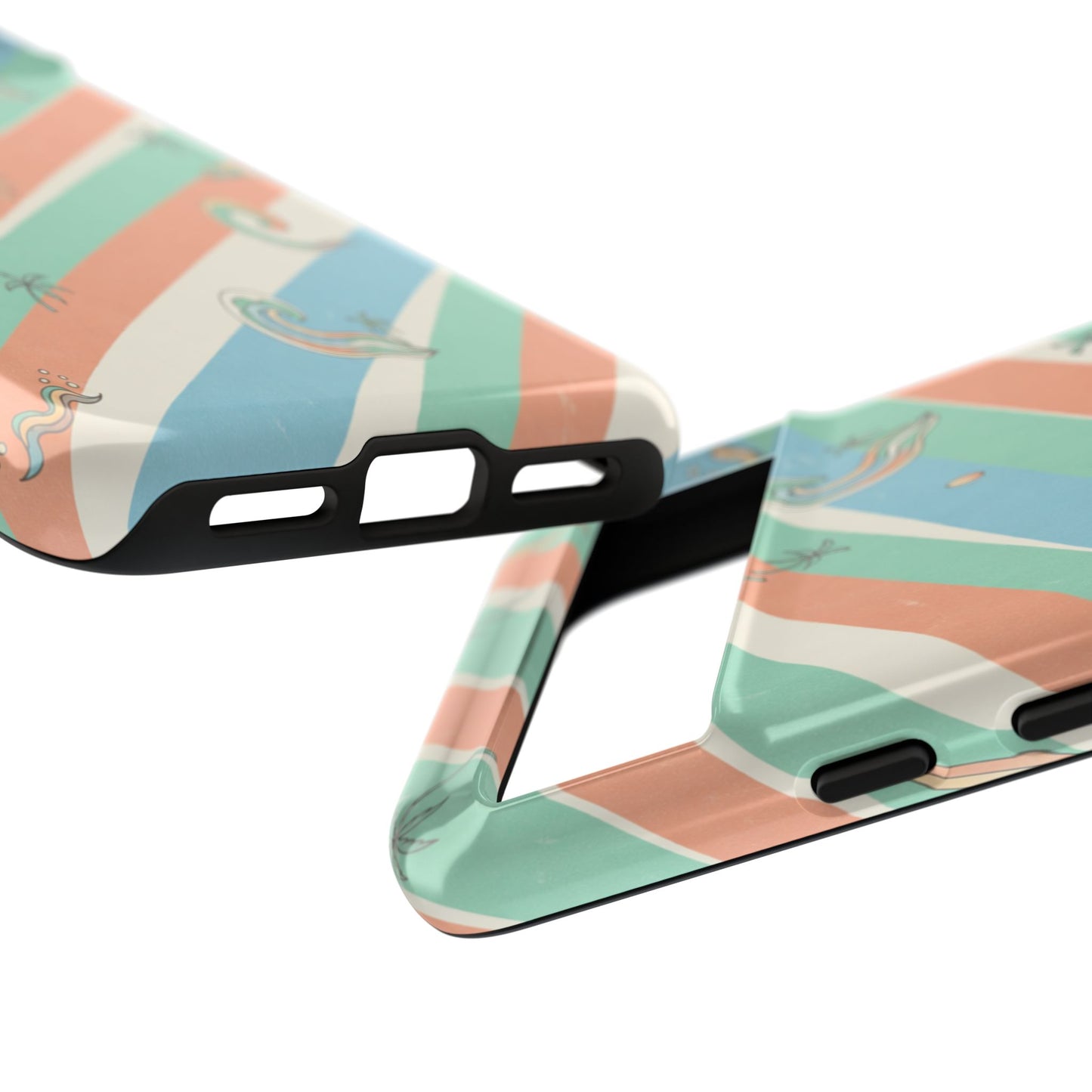 Retro Beach Stripes Phone Case — Sun, Waves & Palm Pattern Tough Case