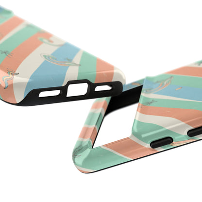 Retro Beach Stripes Phone Case — Sun, Waves & Palm Pattern Tough Case