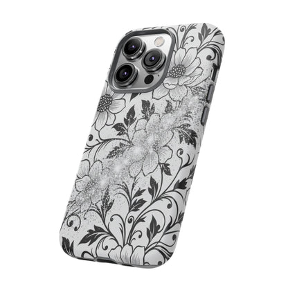 Floral Lace Phone Case — Black & White Vintage Flower Protective Case