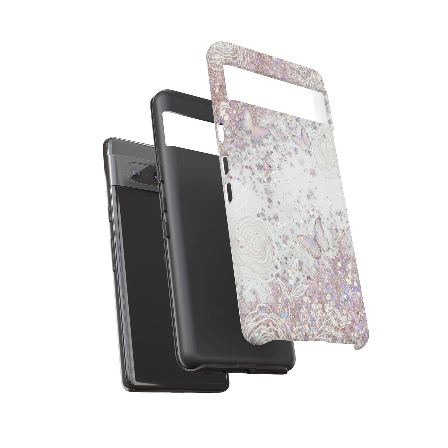 Butterfly Glitter Tough Phone Case — Floral Sparkle Protective Case
