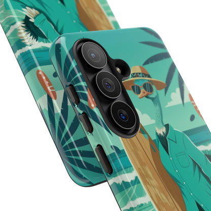 Phone Case — Retro Dressed Seagull Surfing Beach Illustration