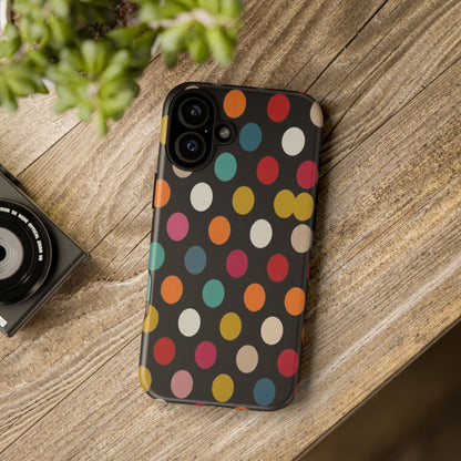 Polka Dot Tough Phone Case – Colorful Retro Dots on Black