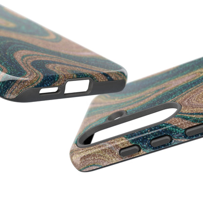 Marbled Teal & Gold Phone Case — Glitter Swirl Tough Case