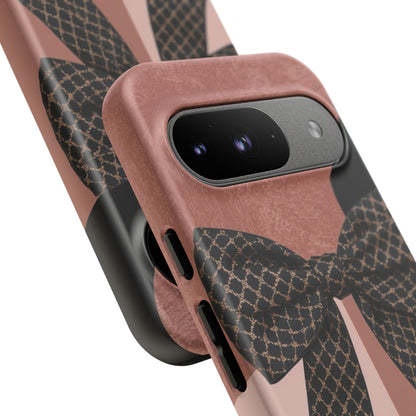 Bow Stripe Tough Phone Case – Pink Mauve Protective Cover