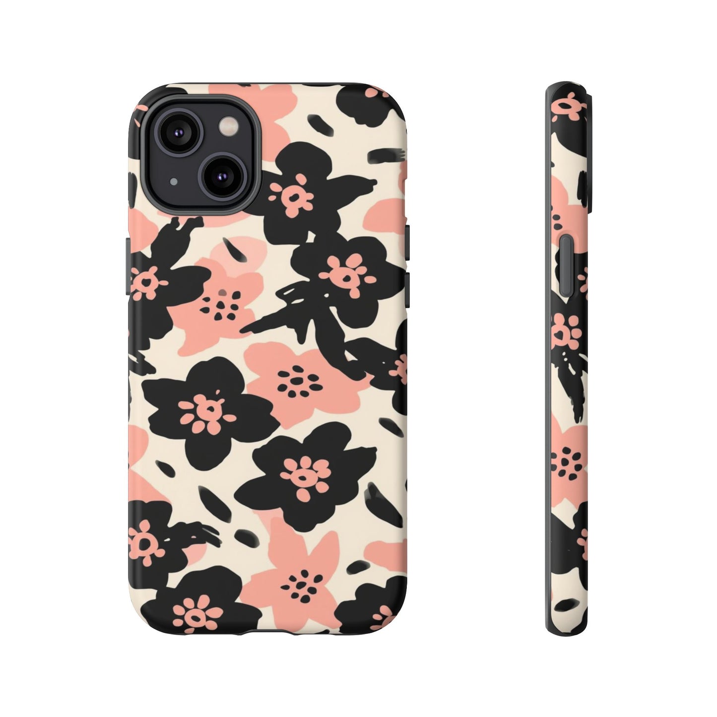 Floral Phone Case — Pink & Black Retro Blossom Protective Cover