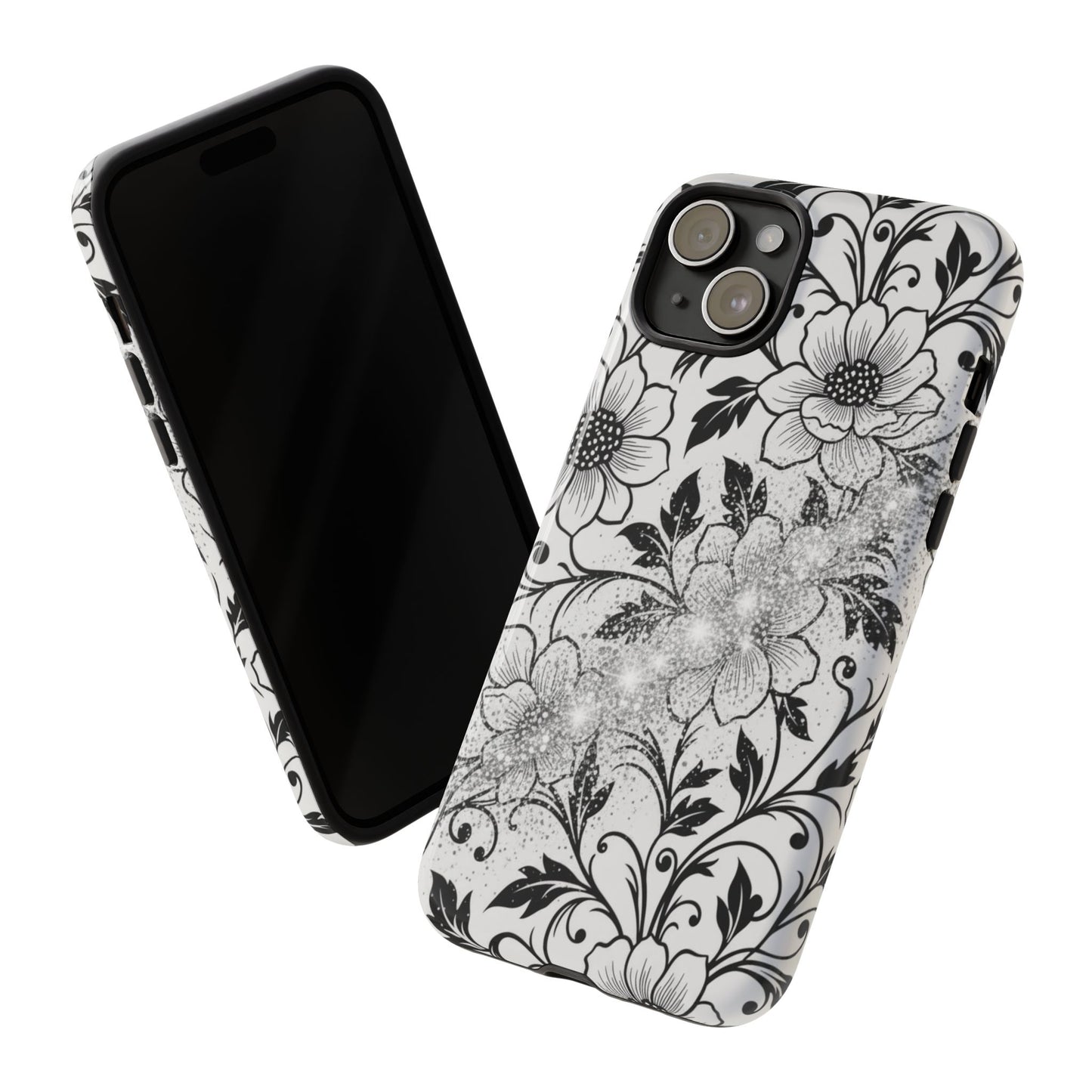 Floral Lace Phone Case — Black & White Vintage Flower Protective Case