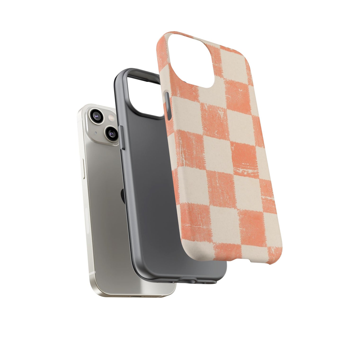 Peach Checkerboard Tough Phone Case — Retro Distressed Grid Design