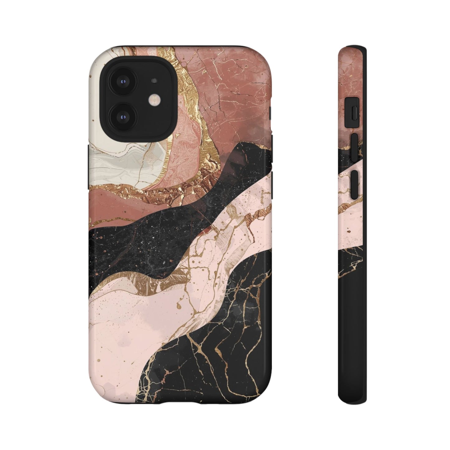 Marbled Rose Gold Phone Case — Abstract Pink & Black Protective Tough Case