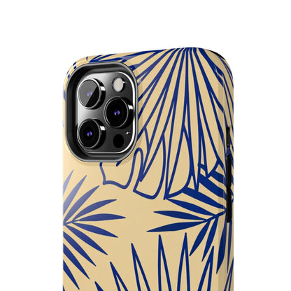 Tropical Palm Pattern Tough Phone Case — Navy Blue Fan Leaves on Sand