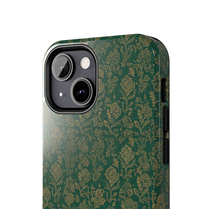 Vintage Floral Tough Phone Case — Green Damask Protective Cover