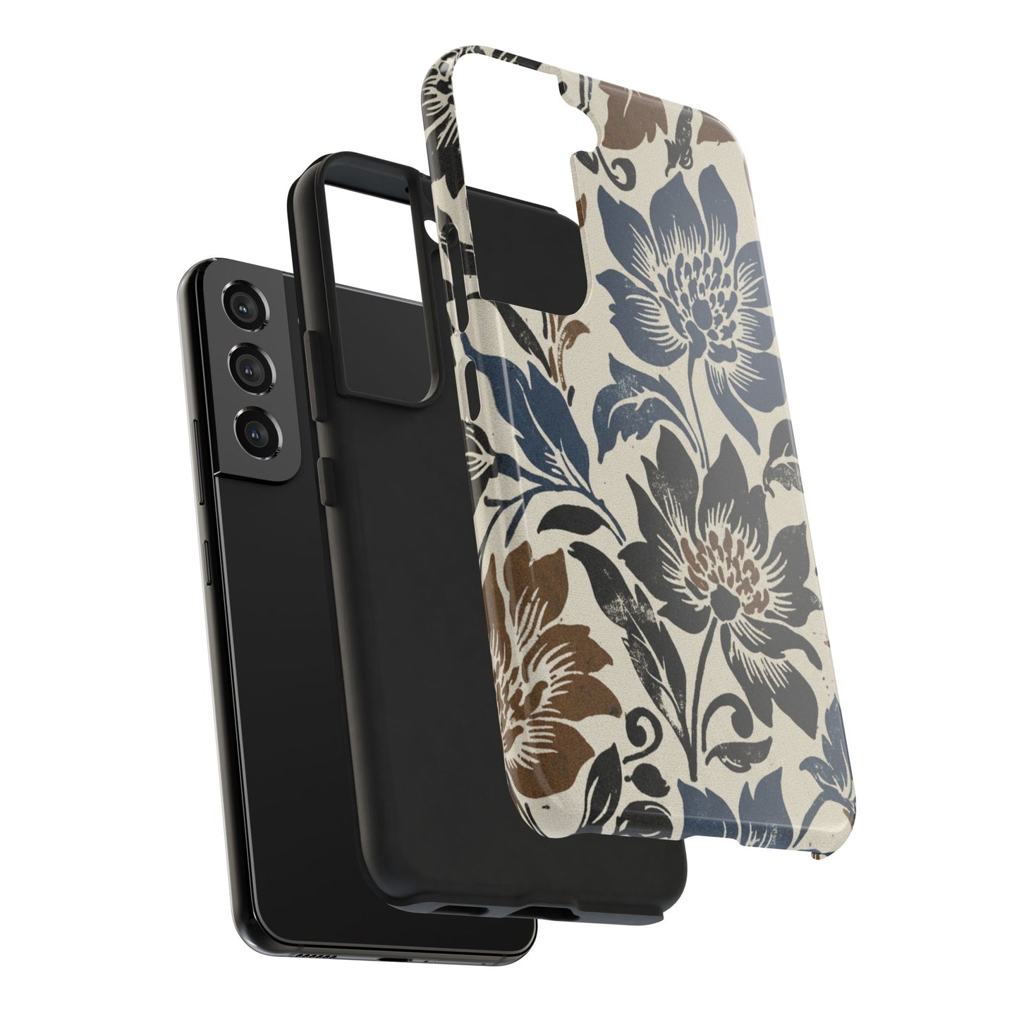 Floral Vintage Tough Phone Case — Blue & Brown Botanical Protection