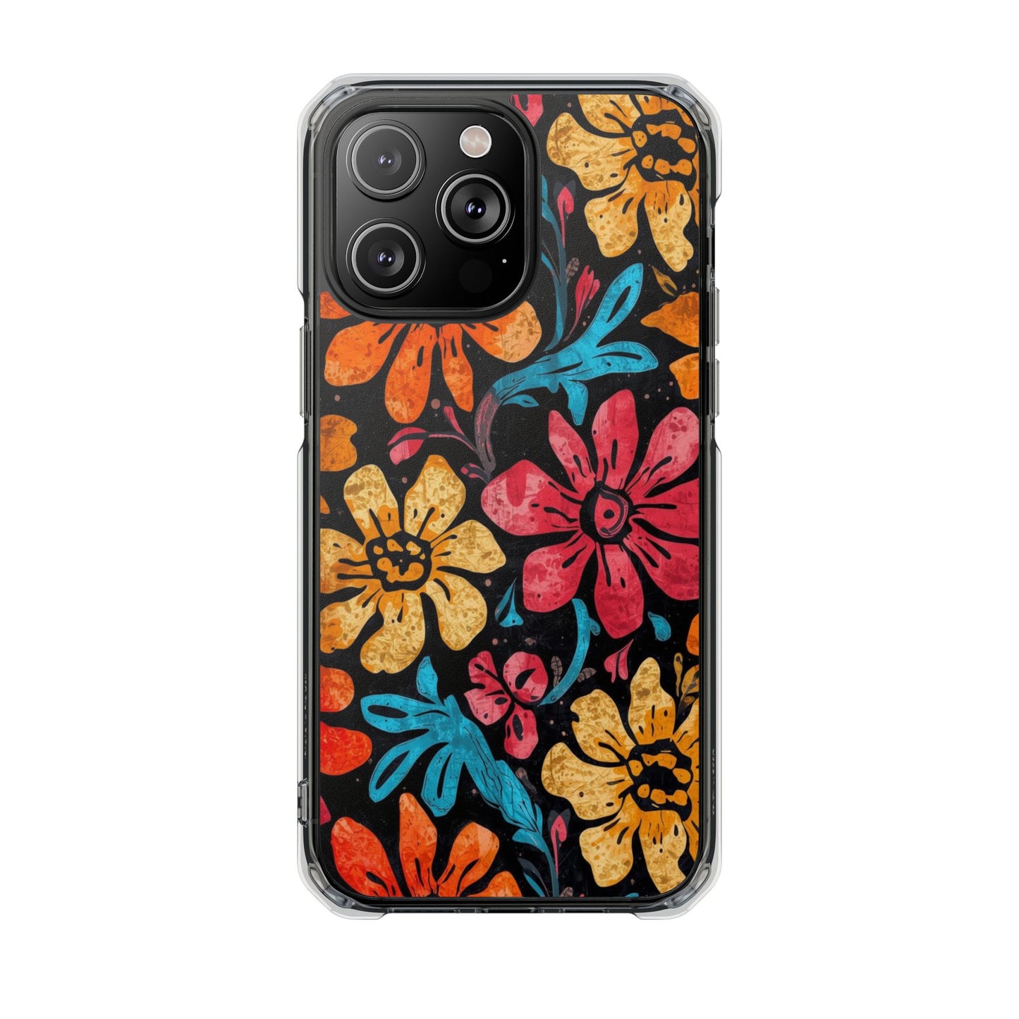 Clear Magnetic Phone Case — Retro Floral Pattern (Impact-Resistant)