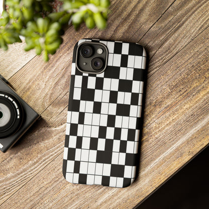 Crossword Grid Phone Case — Black & White Puzzle Pattern Tough Phone Cover