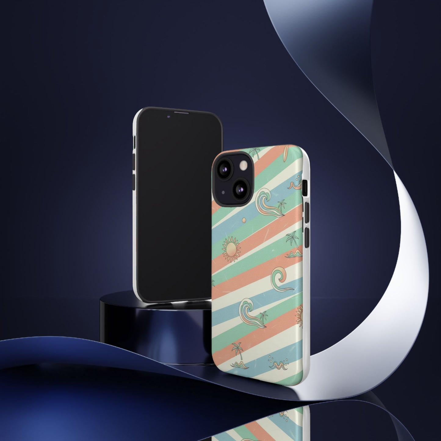 Surf Stripe Tough Phone Case — Retro Beach Waves Pattern