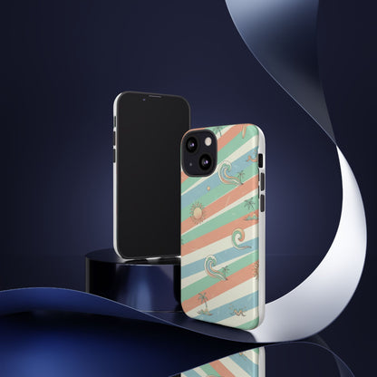 Surf Stripe Tough Phone Case — Retro Beach Waves Pattern