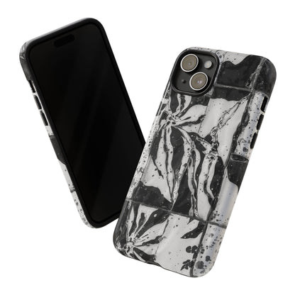 Monochrome Tile Floral Tough Phone Case