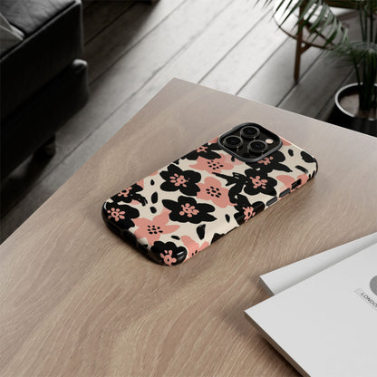 Floral Phone Case — Pink & Black Retro Blossom Protective Cover