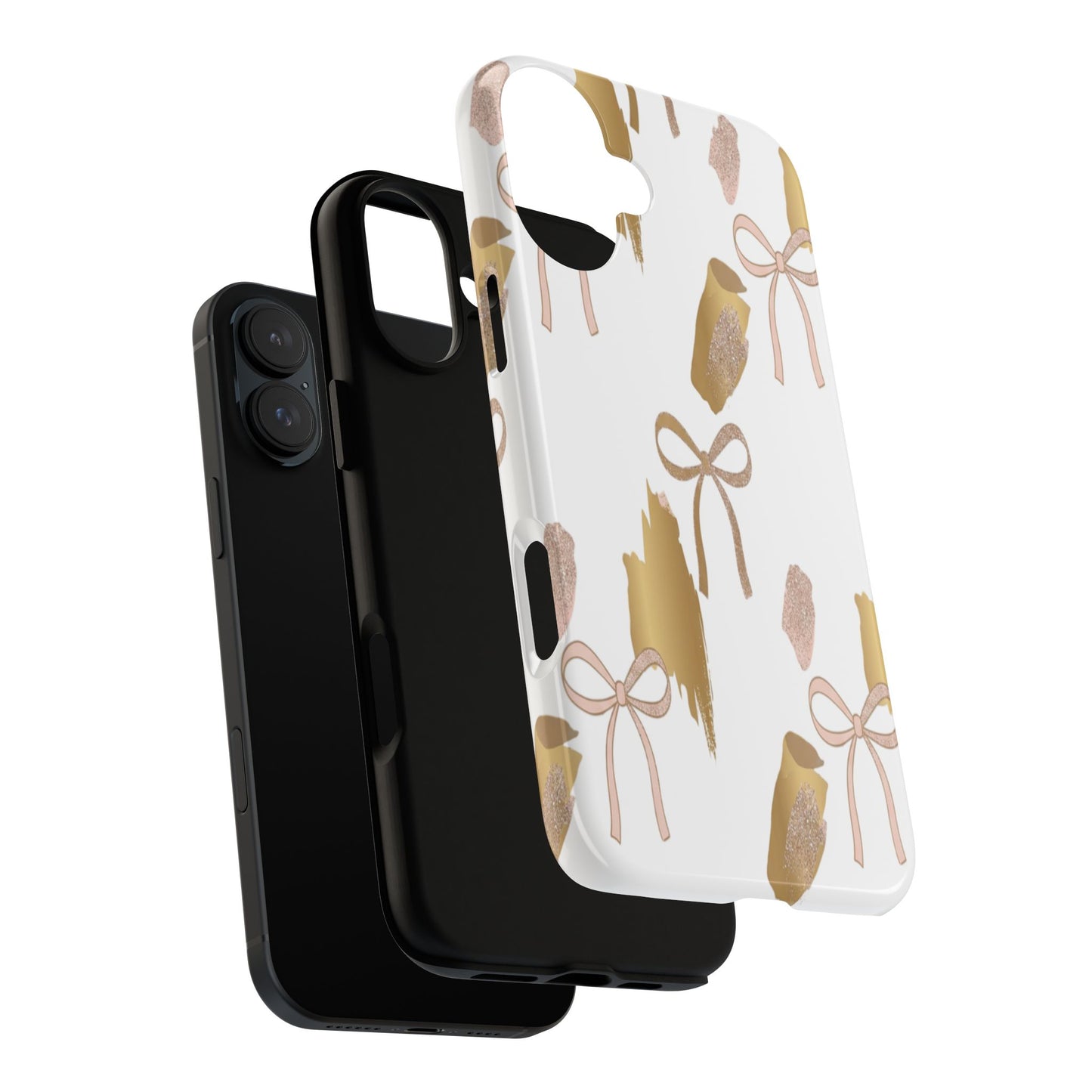 Phone Case — Gold Brushstroke & Blush Bow Pattern