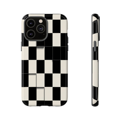 Checkerboard Tough Phone Case — Classic Black & Cream Grid Protective Cover
