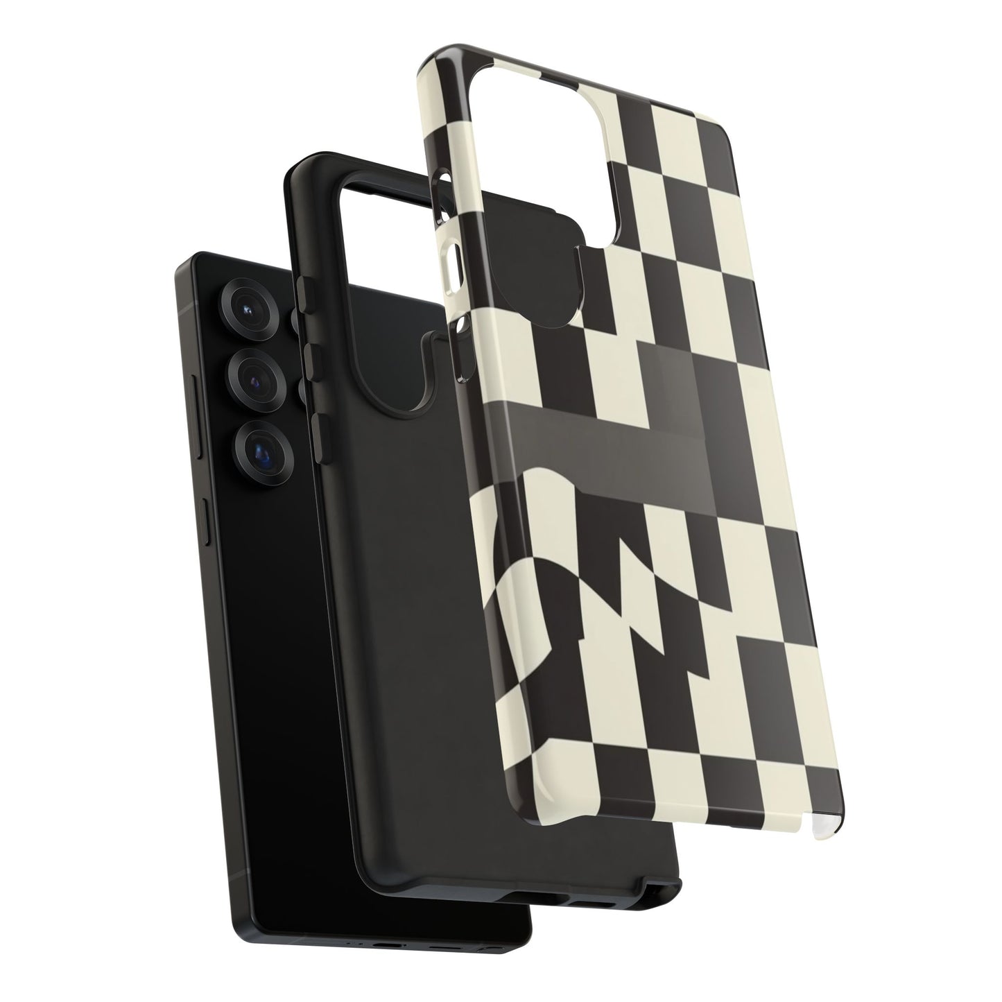 Checkerboard Wave Phone Case — Black & Cream Graphic Tough Case