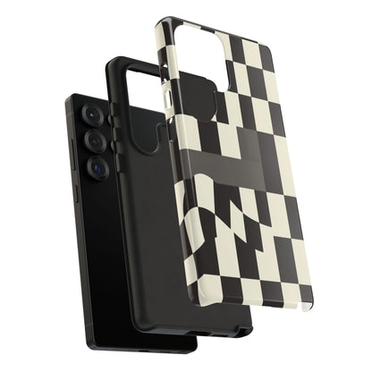 Checkerboard Wave Phone Case — Black & Cream Graphic Tough Case