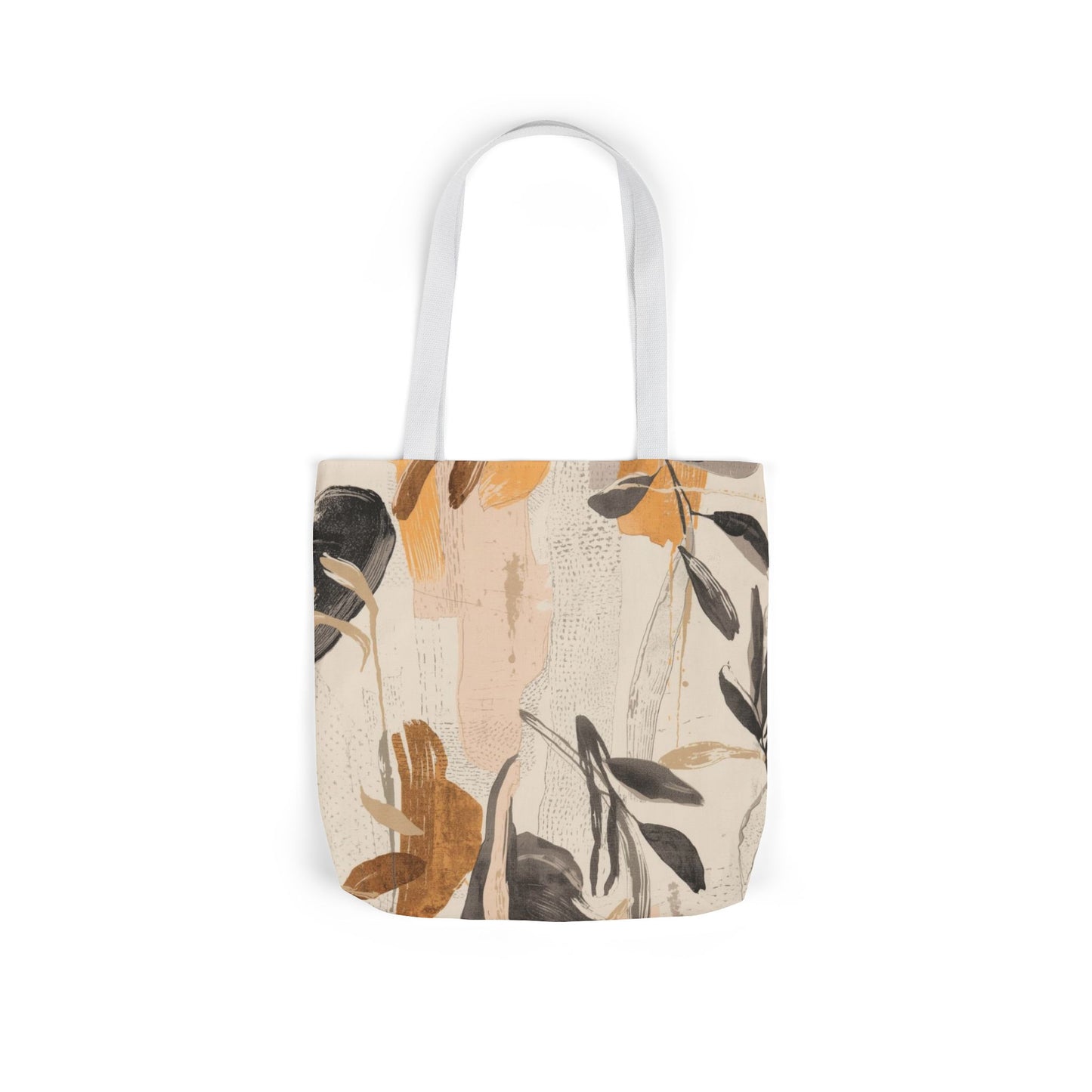 Boho Botanical Canvas Tote Bag — Neutral Abstract Leaf Print