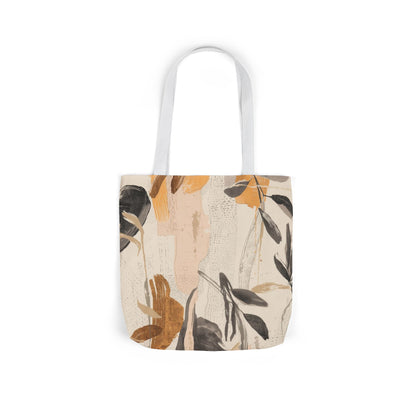 Boho Botanical Canvas Tote Bag — Neutral Abstract Leaf Print