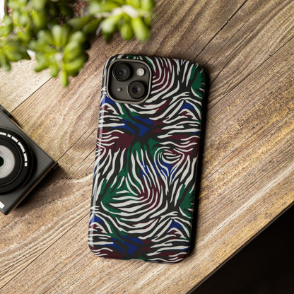 Zebra Camo Tough Phone Case – Green & Blue Animal Print Protective Cover