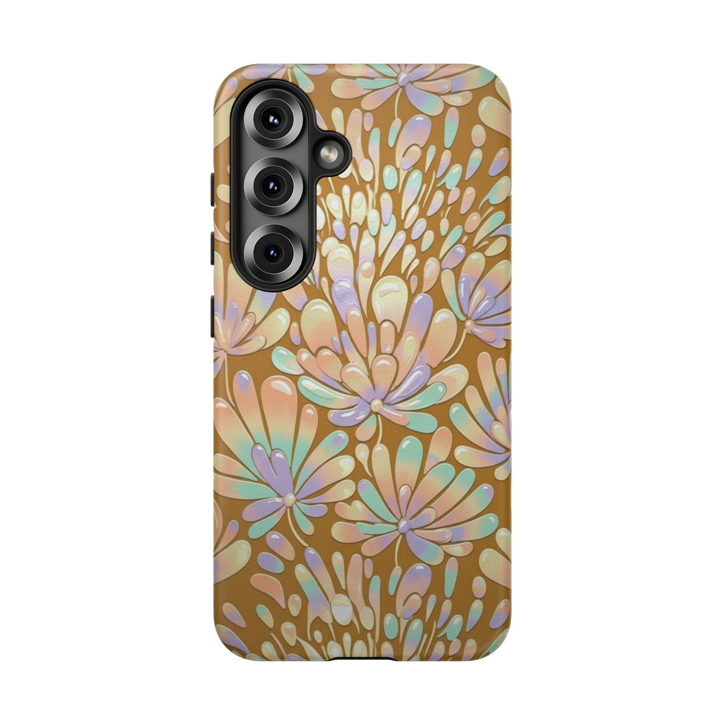 Floral Burst Tough Phone Case – Gold Pastel Botanical Protection