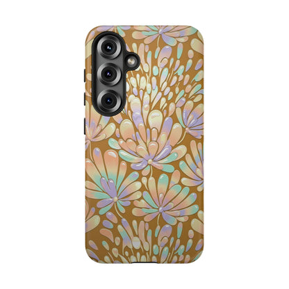 Floral Burst Tough Phone Case – Gold Pastel Botanical Protection