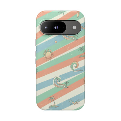 Surf Stripe Tough Phone Case — Retro Beach Waves Pattern