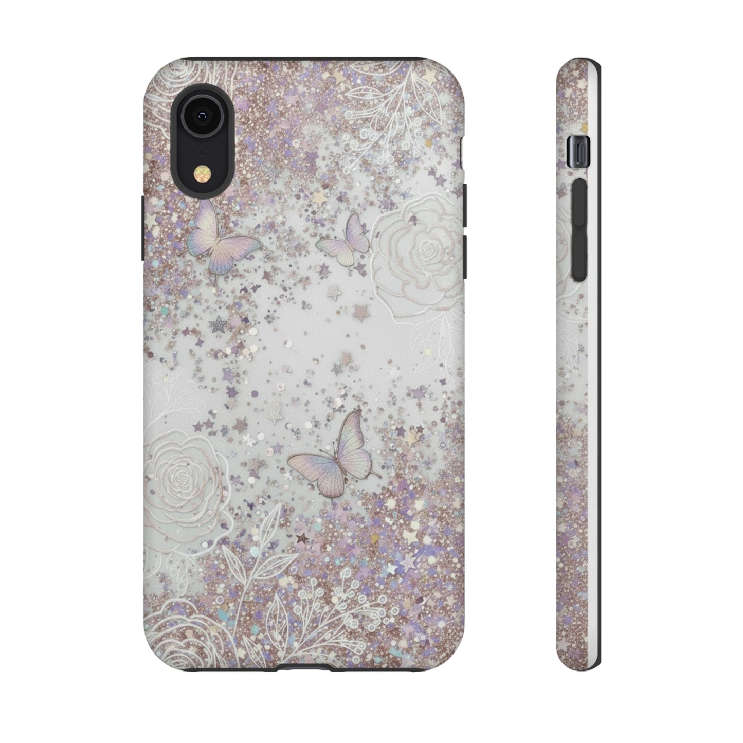 Butterfly Glitter Tough Phone Case — Floral Sparkle Protective Case