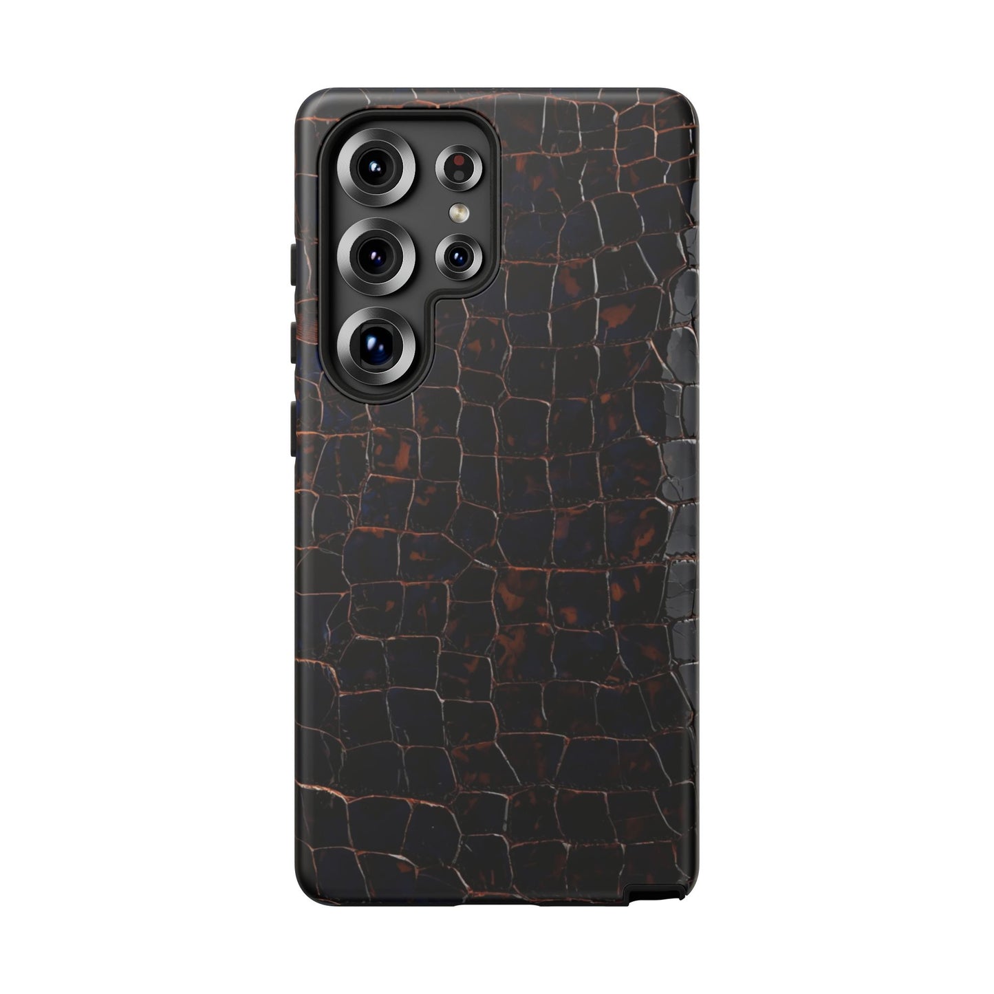 Croc-Embossed Tough Phone Case — Shockproof Black Alligator Texture
