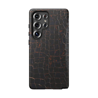 Croc-Embossed Tough Phone Case — Shockproof Black Alligator Texture