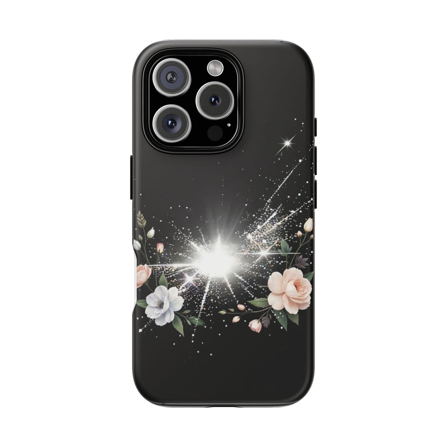 Floral Burst Phone Case — Protective Black Sparkle Design
