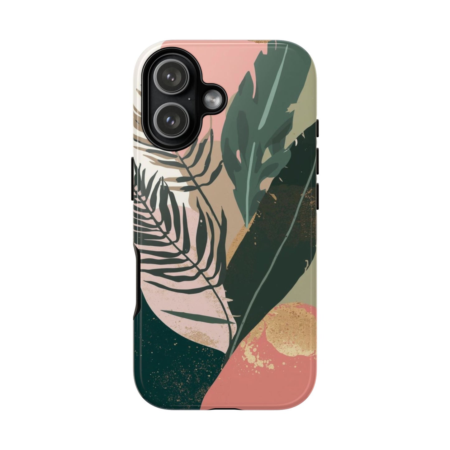 Tropical Leaf Tough Phone Case — Abstract Pink & Green Botanical Protective Cover