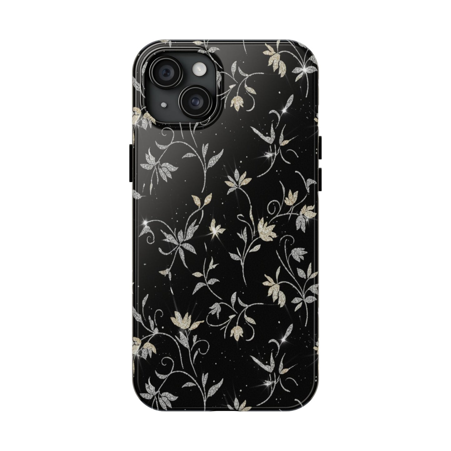 Floral Noir Tough Phone Case — Vintage Black Botanical Protective Cover