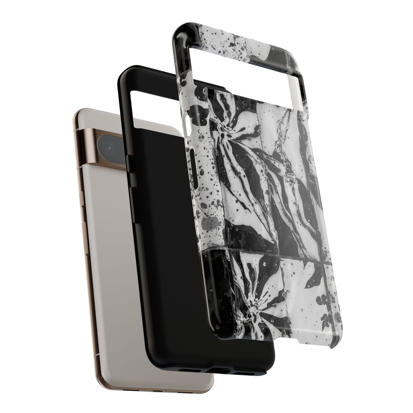 Monochrome Tile Floral Tough Phone Case