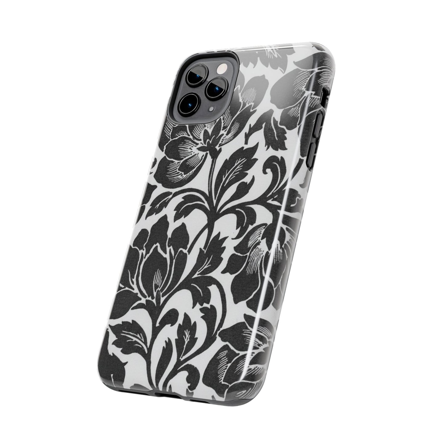Tough Phone Case — Black & White Vintage Floral Protective Cover