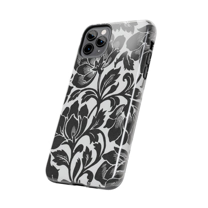 Tough Phone Case — Black & White Vintage Floral Protective Cover