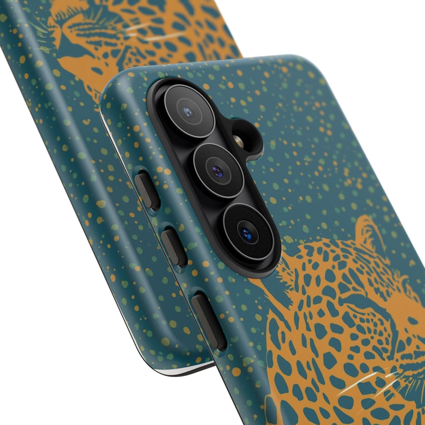 Leopard Spotlight Phone Case — Teal Gold Animal Print Protective Cover